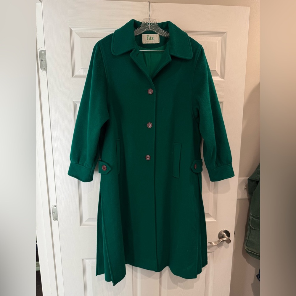 FITZ Vintage Size Medium 100% Pure Wool Peacoat kelly green classy preppy 60s